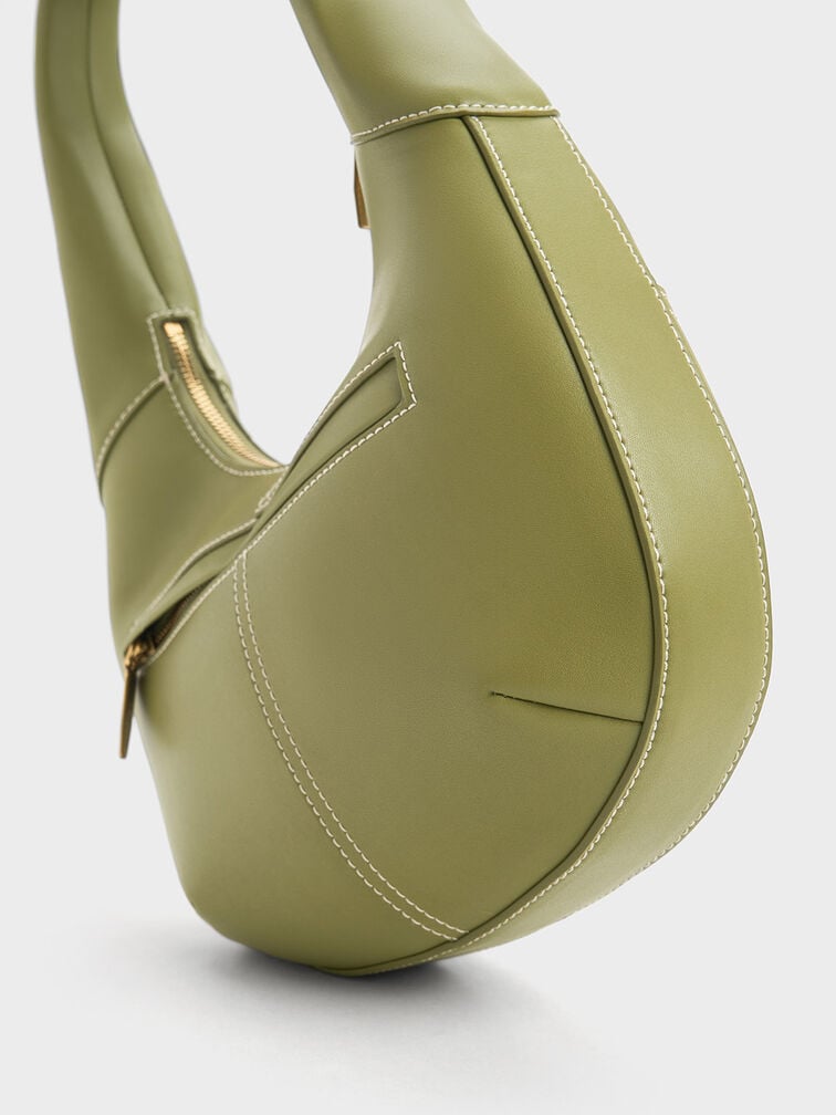 Anthea Contrast-Trim Curved Hobo Bag, , hi-res