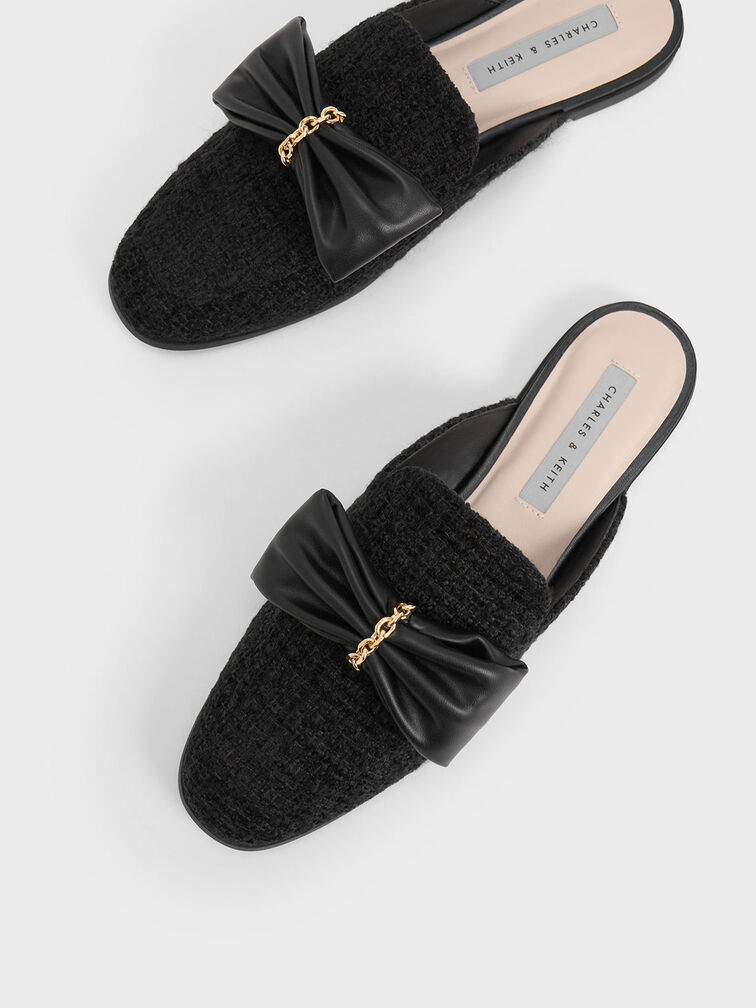 Tweed Chain-Link Bow Loafer Mules, , hi-res