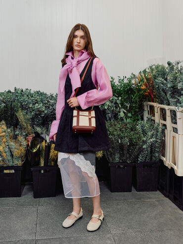 กระเป๋าทรงถังวัสดุผ้าแคนวาสรุ่น Scottie, สีอิฐ, hi-res