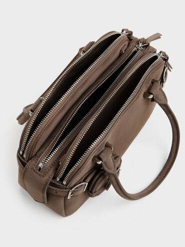 Nellie Heart-Charm Bowling Bag, Stone Grey, hi-res