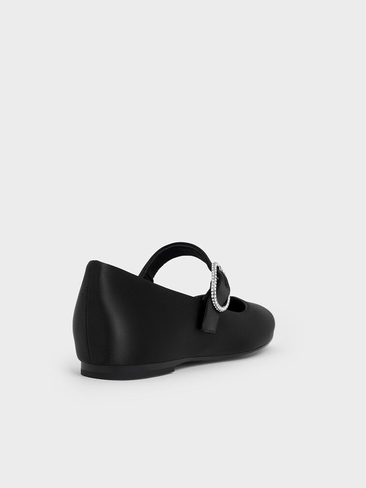 Jannie Satin Crystal-Buckle Mary Janes, Black Textured, hi-res