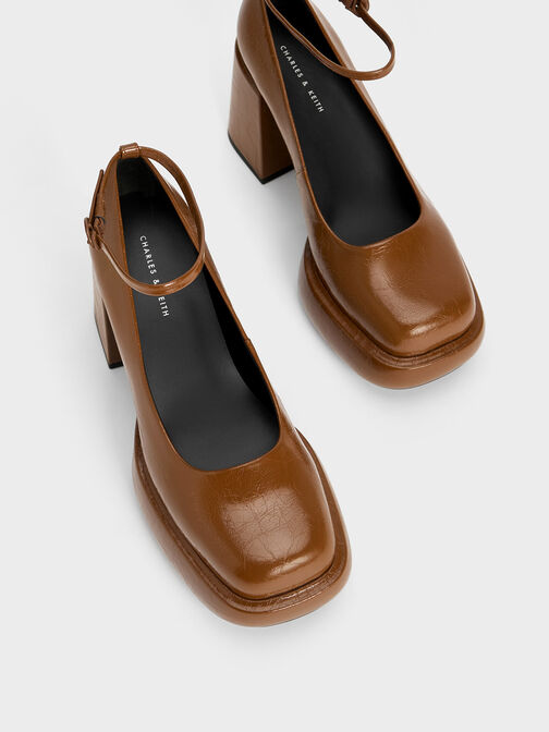 Monique Crinkle-Effect Ankle-Strap Platform Pumps, , hi-res