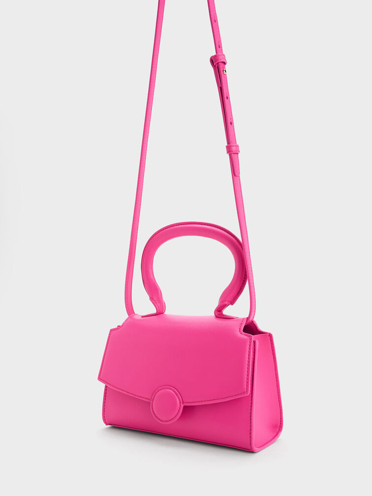 Clover Curved Handle Bag, สีฟูเชีย, hi-res