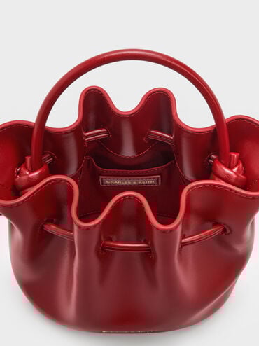 Sammie Horse-Motif Drawstring Bucket Bag, Tomato Red, hi-res