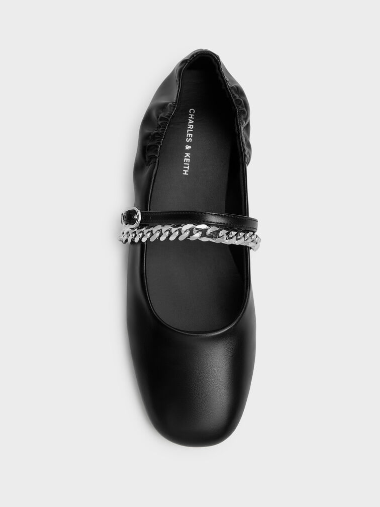 รองเท้าแมรี่เจนส้นเตี้ยประดับโซ่รุ่น Georgie, สีดำ, hi-res