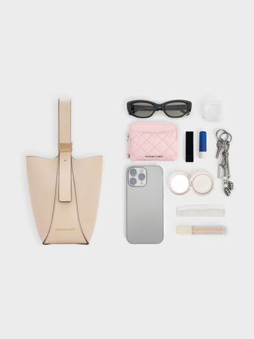 กระเป๋าทรงถังรุ่น Edna, สีโอ๊ต, hi-res