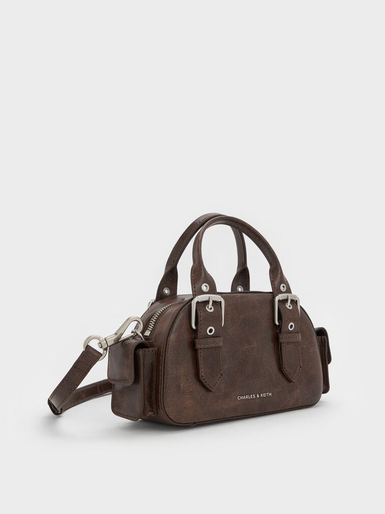 Blaise Buckle-Strap Side-Pocket Bowling Bag, Distressed Coffee, hi-res