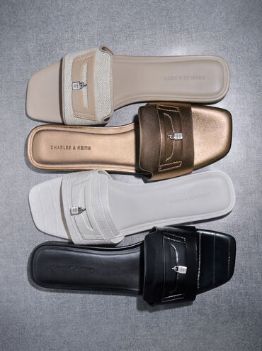Griselda Croc-Effect Slide Sandals, Animal Print White, hi-res