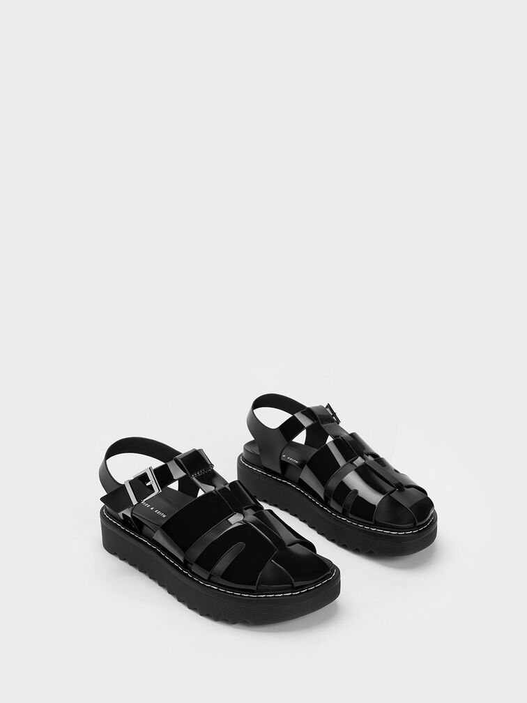 Interwoven Patent Buckled Sandals, , hi-res
