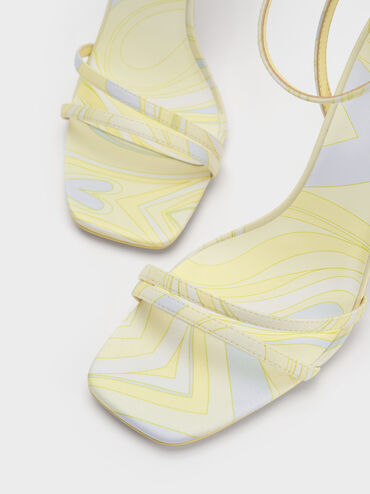 Swirl-Print Ankle-Strap Heels, Yellow, hi-res