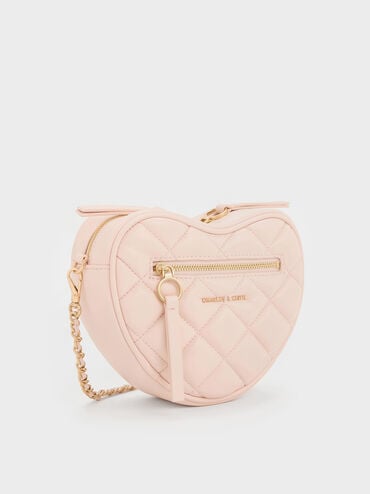 Paffuto Quilted Heart Crossbody Bag, Soft Pink, hi-res