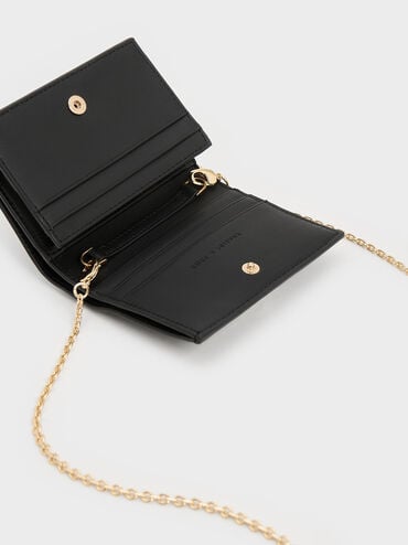 Tweed Snap Button Mini Short Wallet, สีดำ, hi-res