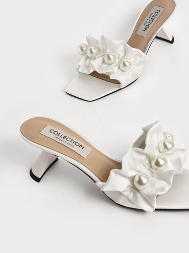 The Bridal Collection: Blythe Bead-Embellished Satin Mules, สีขาว, hi-res