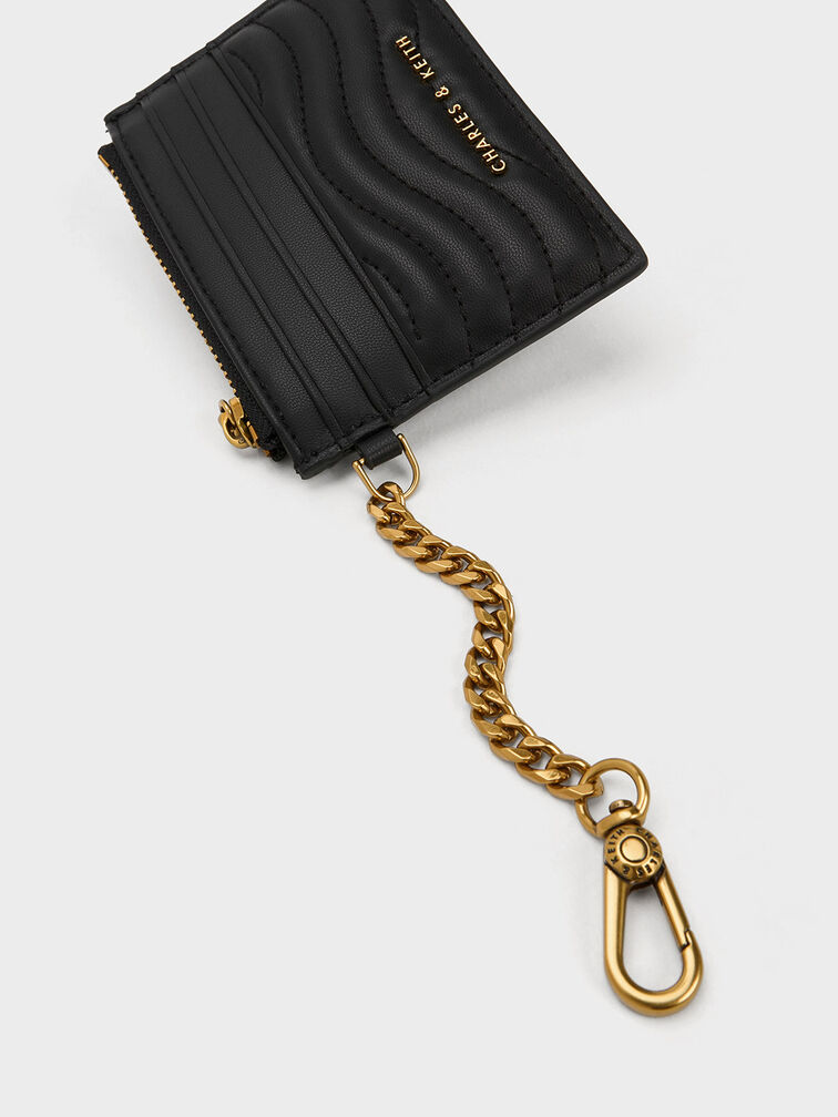 Aubrielle Stitch-Trim Zip Card Holder, สีดำ, hi-res