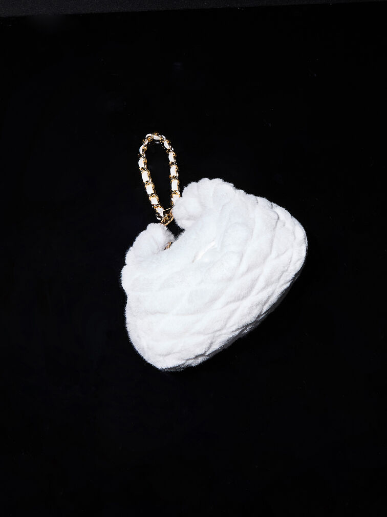 Duo Furry Quilted Crescent Bag, White, hi-res