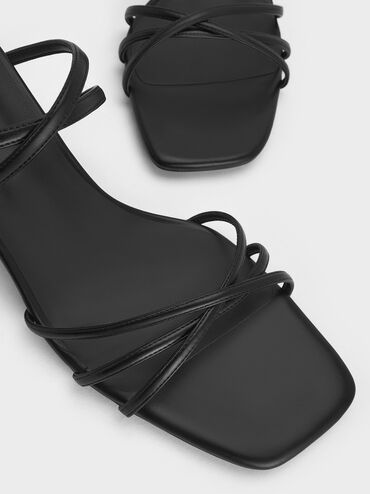 Strappy Ankle-Strap Kitten-Heel Sandals, Black, hi-res