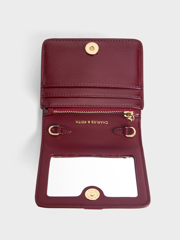 กระเป๋าใส่บัตรตกแต่งสายโซ่รุ่น Agatha, สีเบอร์กันดี, hi-res