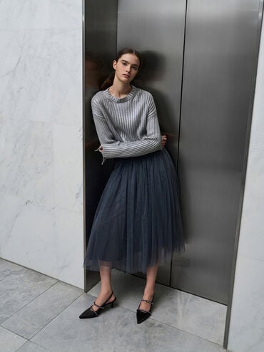 Satin Crystal-Embellished Mary Jane Pumps, Black Textured, hi-res