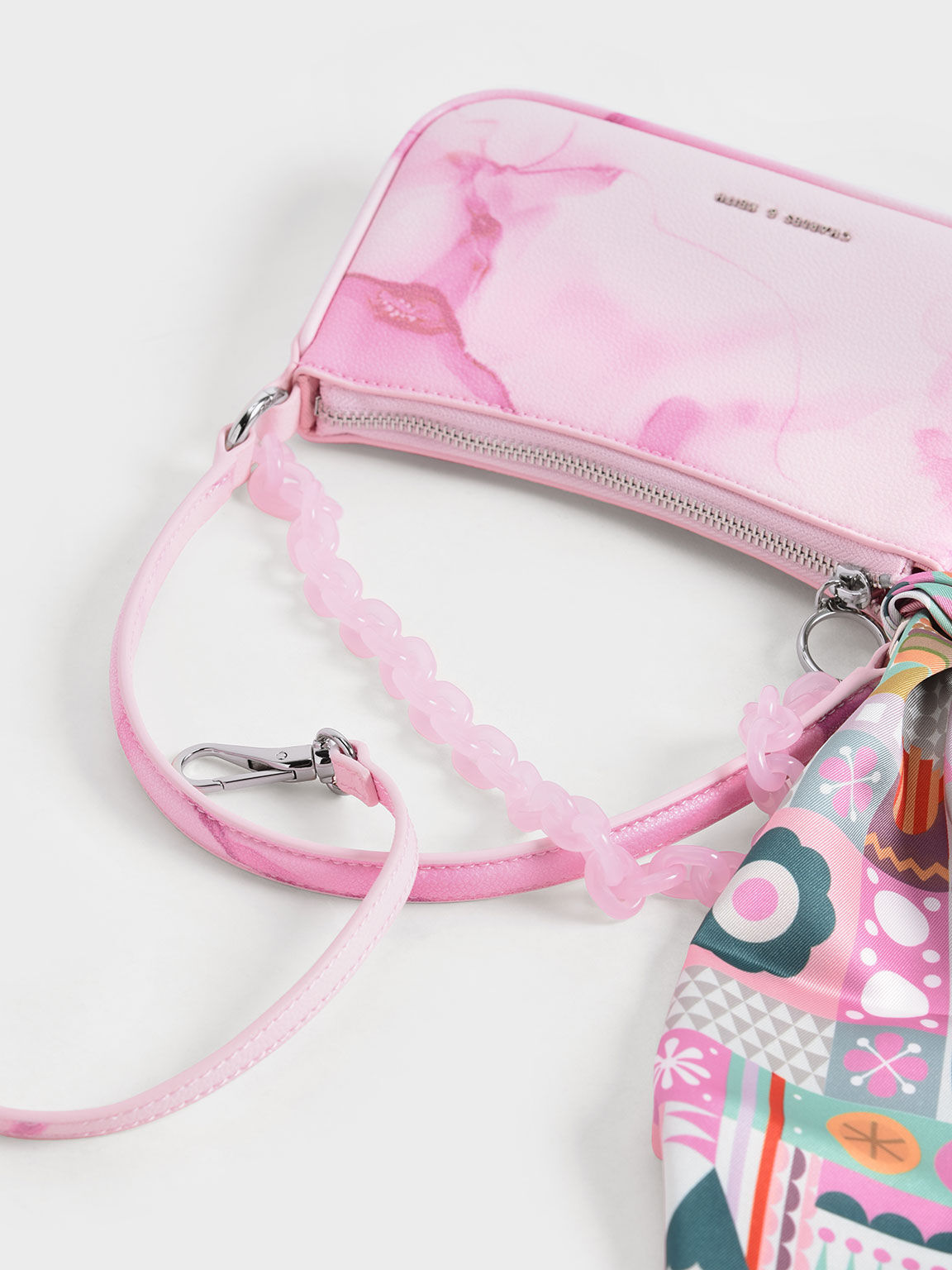 Alcott Scarf Chain-Link Shoulder Bag, Light Pink, hi-res