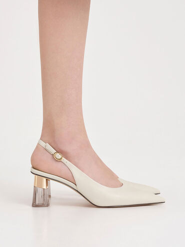 Oleana See-Through Trapeze Heel Slingback Pumps, Chalk, hi-res
