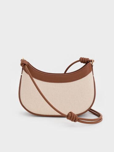 Sabine Canvas Knotted-Strap Curved Shoulder Bag, Chocolate, hi-res