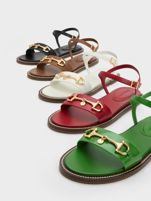 Horsebit Back Strap Sandals, สีแดง, hi-res