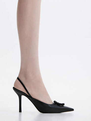 Beaded Circle Slingback Pumps, สีดำ, hi-res