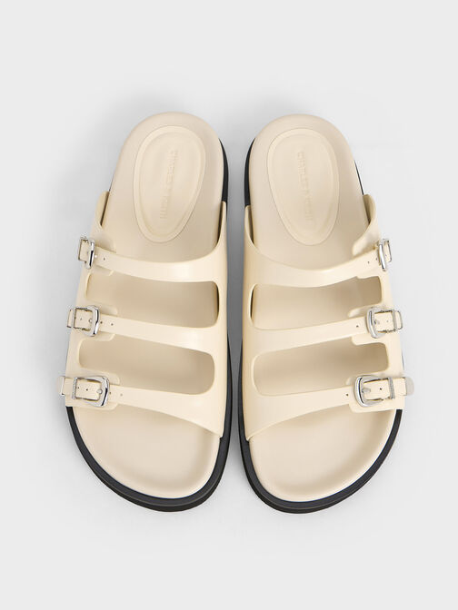 Buckled Triple-Strap Sandals, Chalk, hi-res