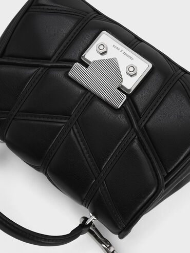 Eudora Chevron Top Handle Bag, Noir, hi-res