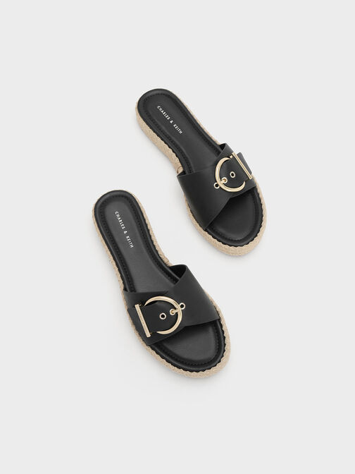 Buckled Espadrille Flat Sandals, , hi-res