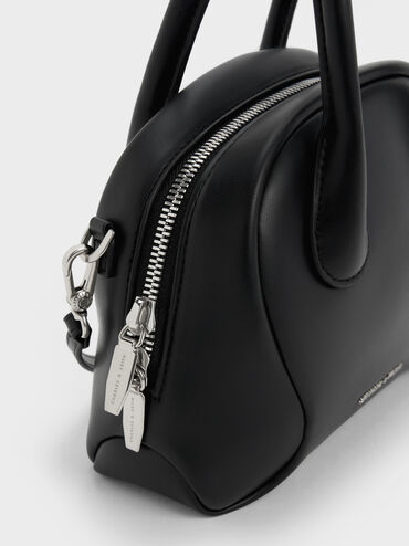 กระเป๋าทรงโบว์ลิ่งรุ่น Nelly, สีดำอะไหล่สีเงิน, hi-res