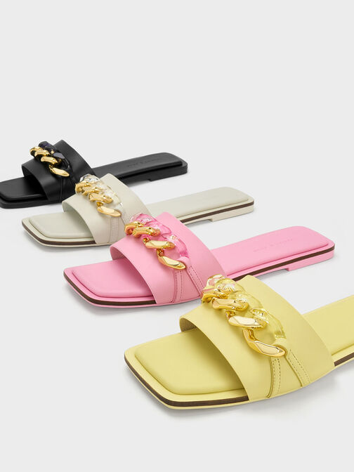 Chunky Chain-Link Slide Sandals, สีชมพู, hi-res