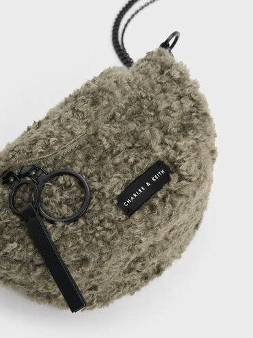 Philomena Furry Half-Moon Crossbody Bag, Khaki, hi-res