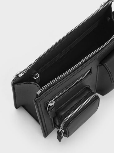 Austen Multi-Pocket Shoulder Bag, สีดำอะไหล่สีเงิน, hi-res