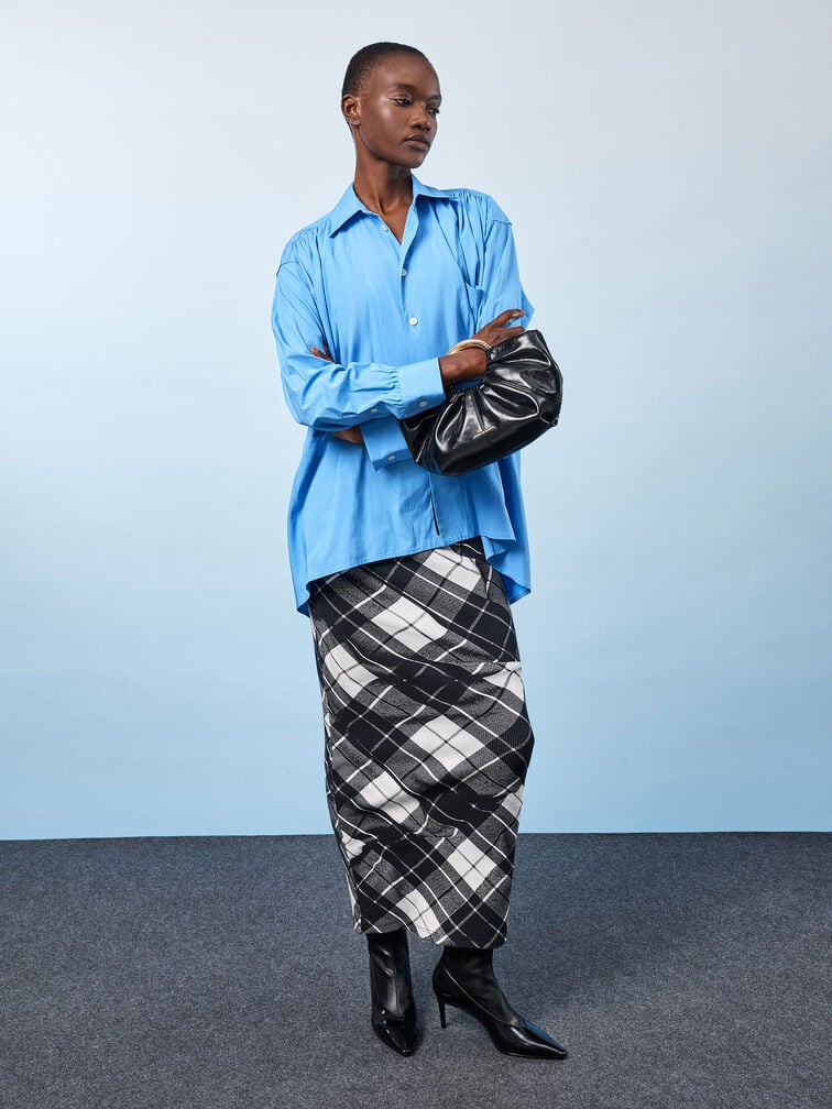 Ciara Ruched Metal Top Handle Bag, Black, hi-res