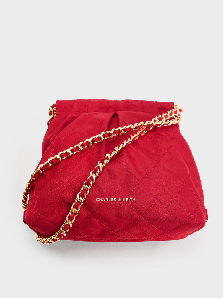 Duo Jacquard Chain-Handle Two-Way Backpack, Crimson Red, hi-res
