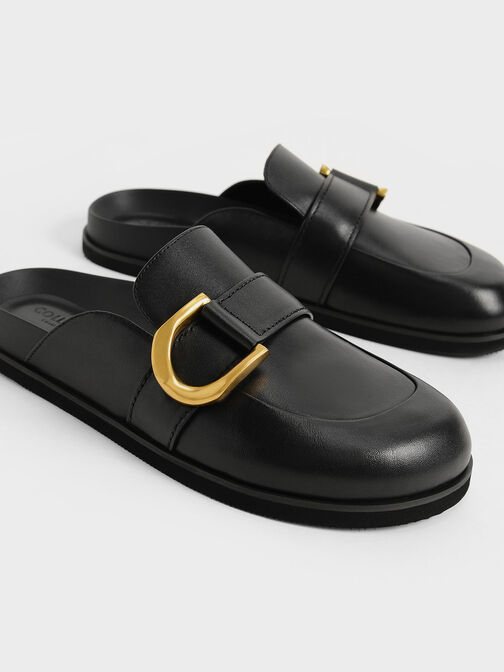 Gabine Buckled Leather Loafer Mules, , hi-res