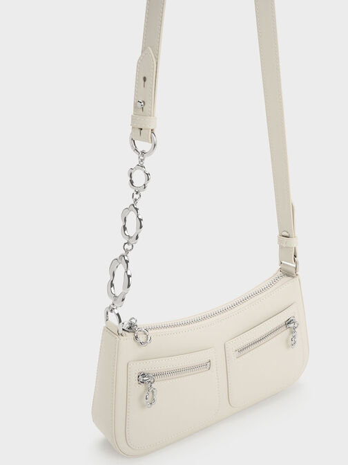 Flower-Embellished Shoulder Bag, , hi-res