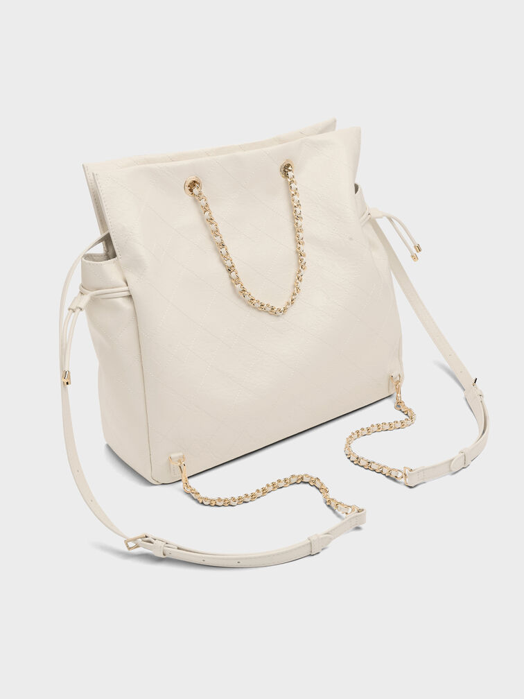 Duo Quilted Drawstring Two-Way Backpack, Cream, hi-res