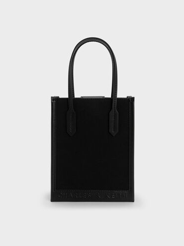 Oona Canvas Geometric Tote Bag, Black, hi-res