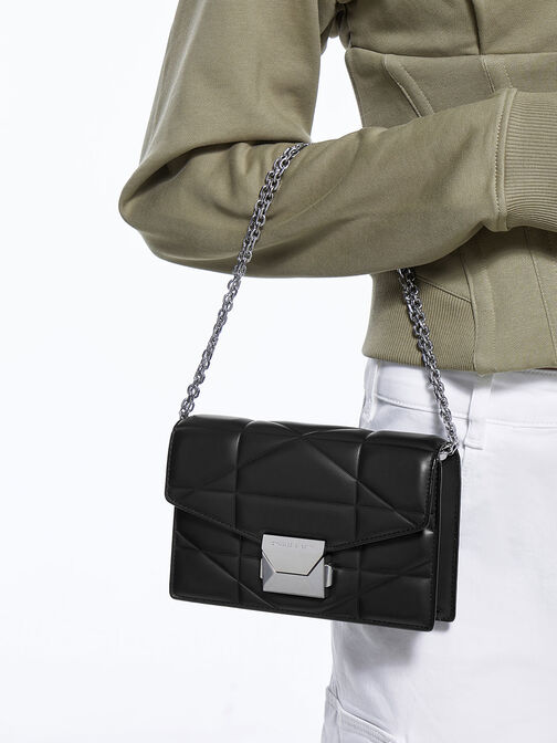 Blanche Chevron Chain-Strap Clutch, , hi-res
