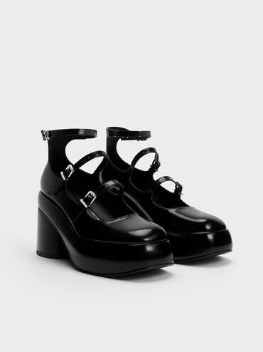 Luella Triple-Strap Mary Jane Platform Pumps, Black Boxed, hi-res