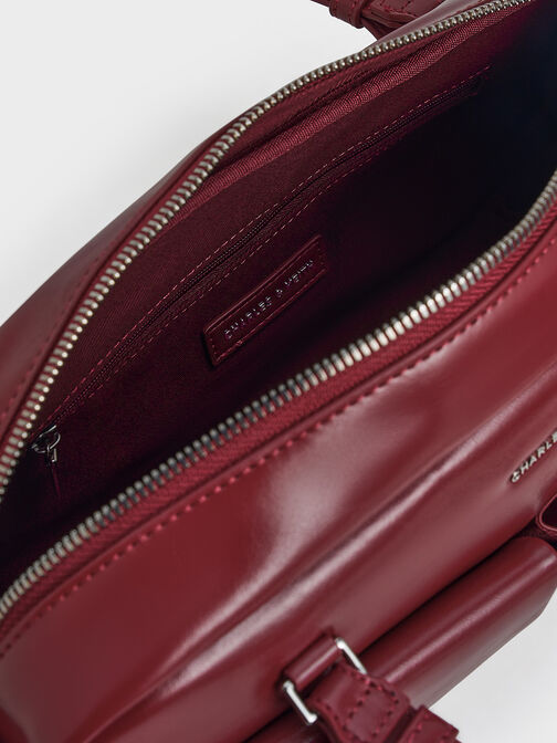 Rachel Elongated Multi-Pocket Shoulder Bag, Burgundy, hi-res