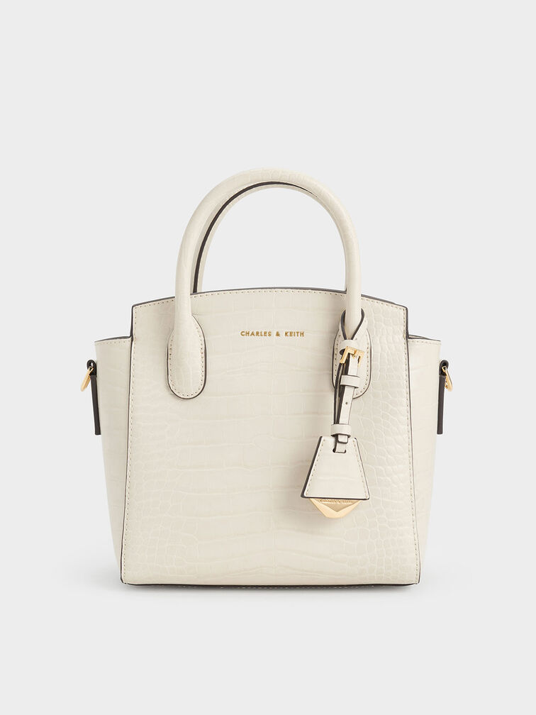 Croc-Effect Trapeze Tote Bag, , hi-res
