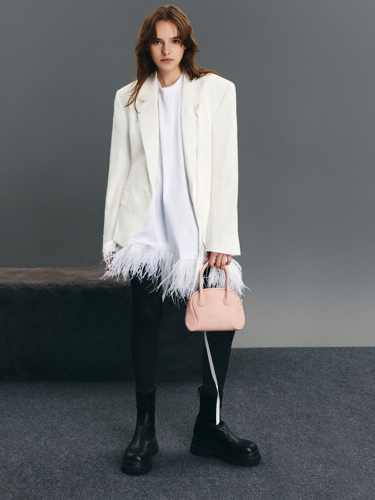 กระเป๋าทรงโบว์ลิ่งรุ่น Nelly, สีชมพูอ่อน, hi-res