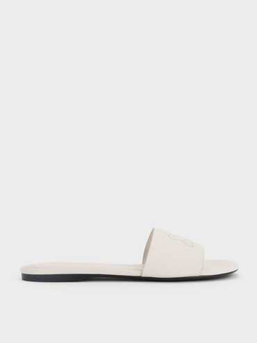 Perforated-Rose Motif Slide Sandals, Chalk, hi-res
