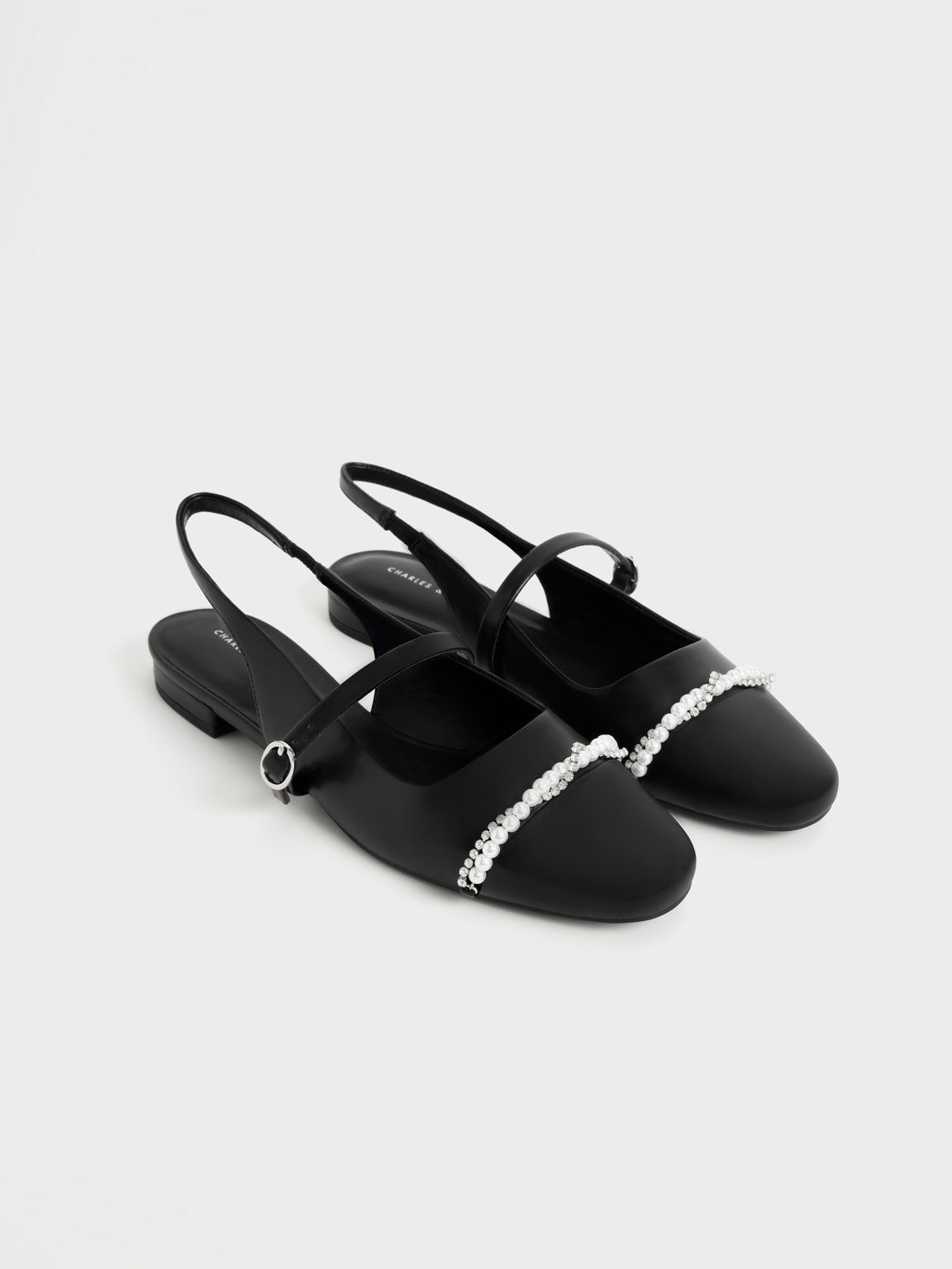 Bead & Gem-Embellished Slingback Ballerinas, Black, hi-res