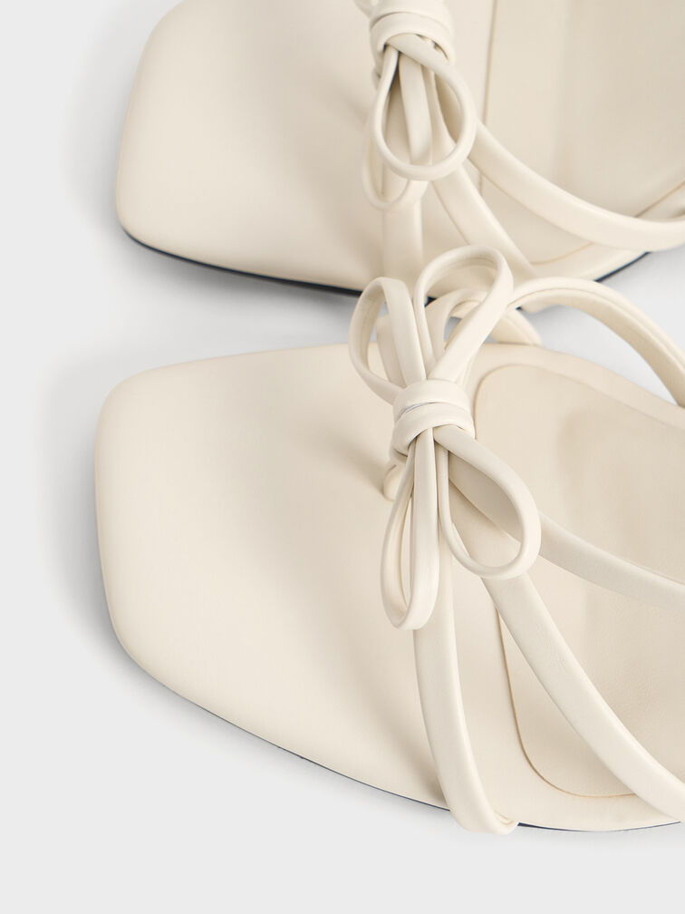 Bow Strappy Heeled Thong Sandals, Chalk, hi-res