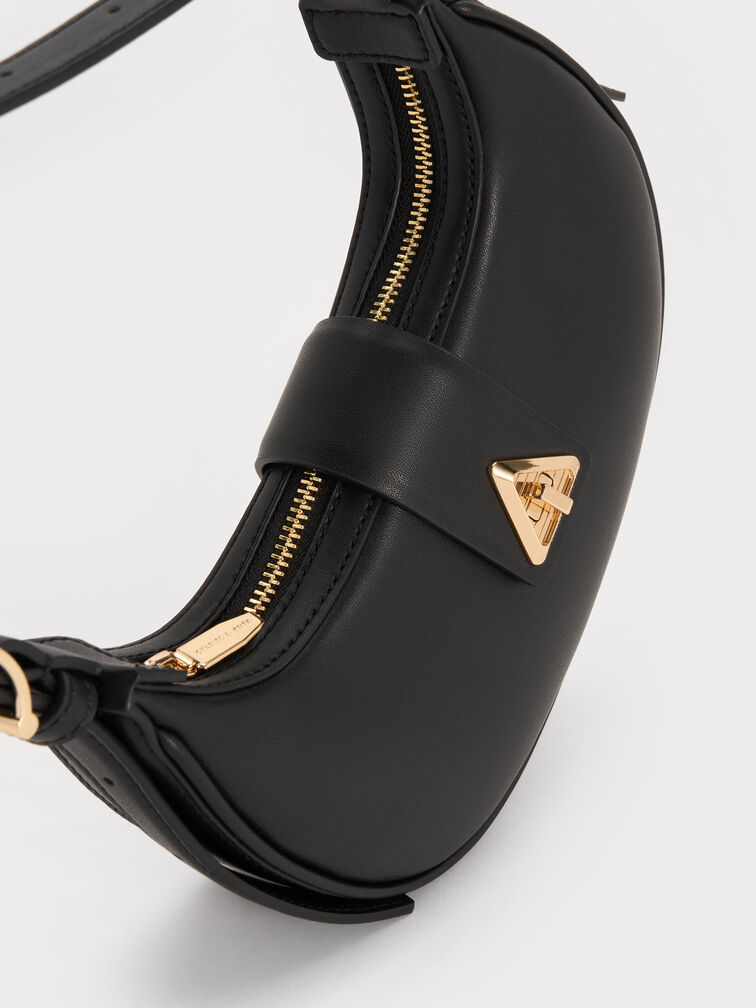 Trice Belted Metallic-Accent Shoulder Bag, Black, hi-res