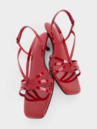 Patent Kitten-Heel Strappy Sandals, Red, hi-res